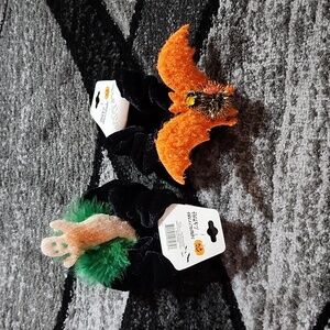 VINTAGE HALLOWEEN FEATHERS GLITTER CUT-OUT GHOST ORANGE  RHINESTONE BATSCRUNCHIE